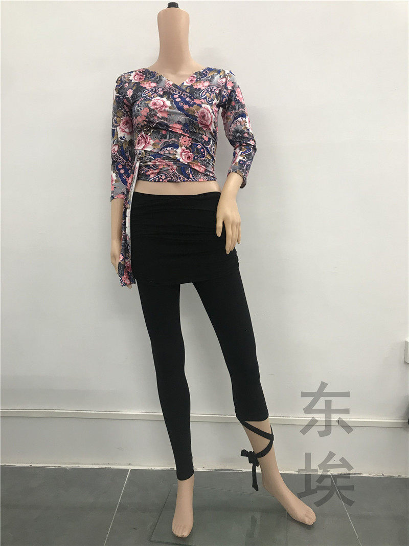 Belly dance training clothes sexy print slim top pants suit slim underwear leggings