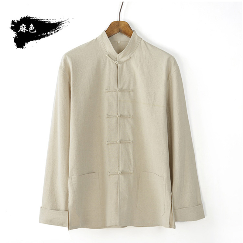 China Wind Flax Retro Male Tang Clothing Spring Autumn Dish Clasp Chinese Cotton Linen Jacket Long Sleeve Casual Residence Mansuit Meditation