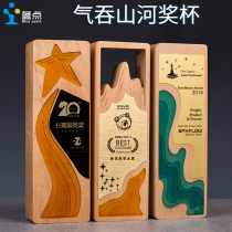 Blue dot creative medal custom-made wooden five-pointed star crystal trophy Trophy authorization card Landscape painting authorization card