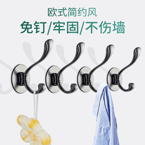 Nordic black metal adhesive hook entrance shoe cabinet wardrobe clothes Wall Wall coat hook single punch-free