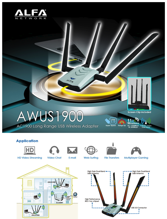 Made in Taiwan ALFA AWUS1900 RT8814U Kali Linux Netscout AirMagnet