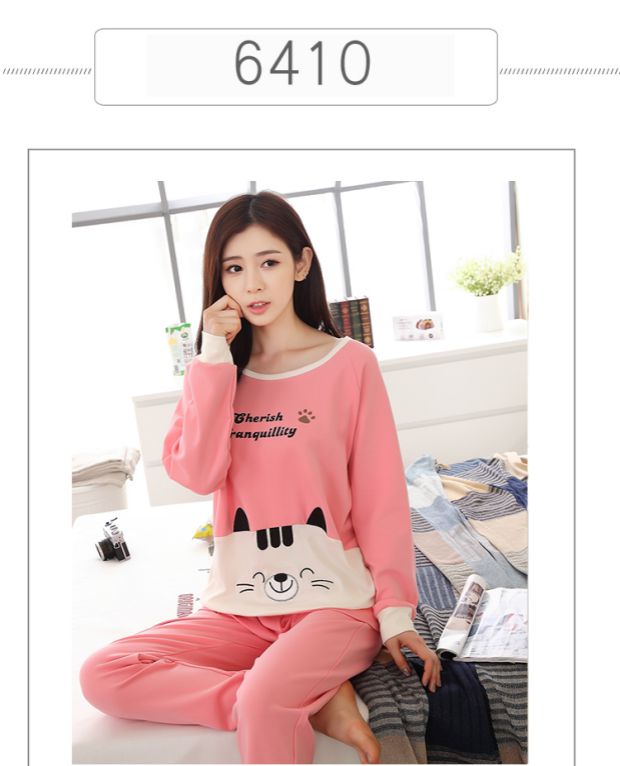 Bộ đồ ngủ cotton nữ dài tay lỏng lẻo Mùa hè mỏng mặc nhà mùa xuân Phụ nữ mặc mùa xuân và mùa thu đồ mặc nhà cao cấp
