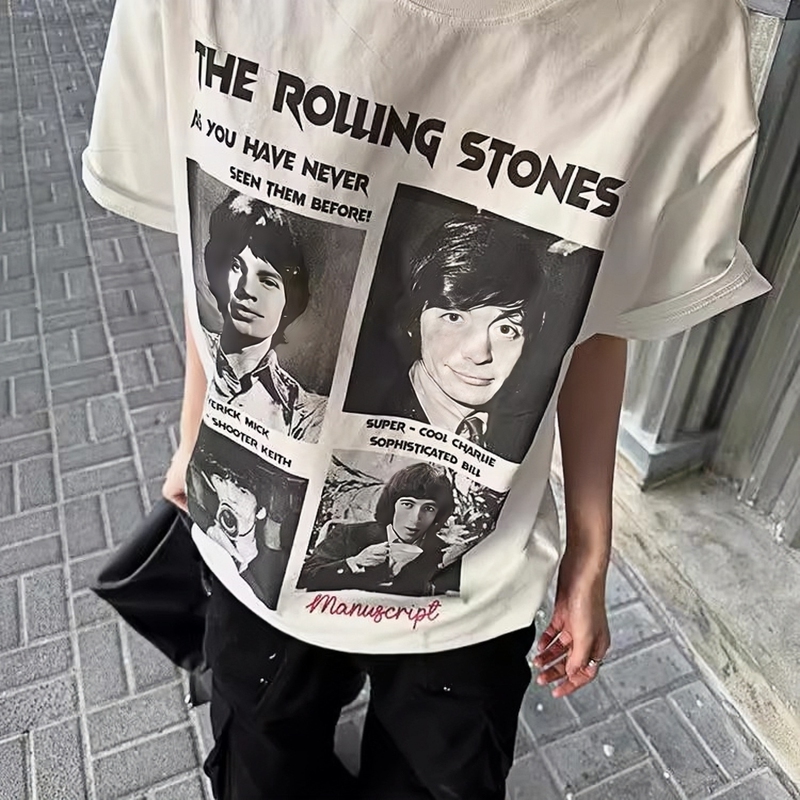 Afc Out Retro Band Portrait Digital Print American Heavy Cotton Short-Sleeved T-Shirt for Men and Women