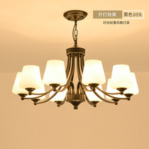 American wrought iron chandelier black middle bedroom living room large lamp E27 replaceable bulb three-color light LED can 110V