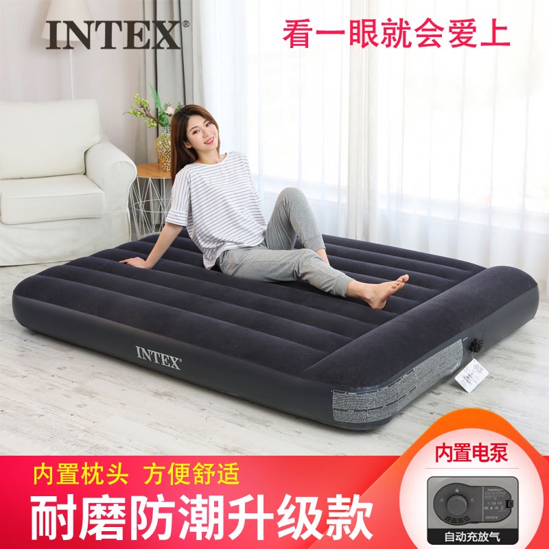 Intex Inflatable Bed with Built-In Electric Pump, Home Air Mattress for Single Person, Portable Outdoor Camping Nap Bed, Extra Large Double Bed
