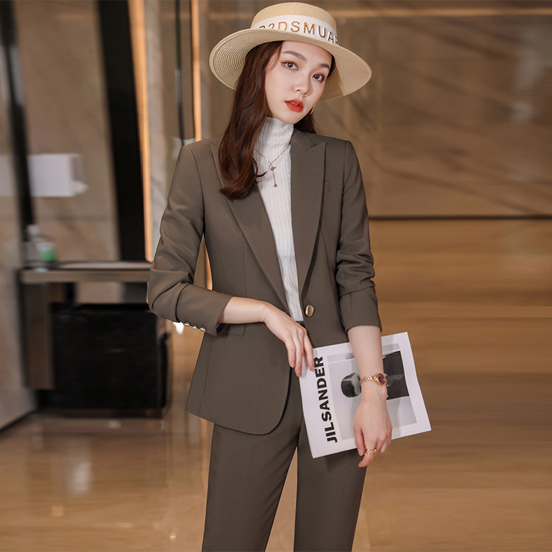 Curry Suit Suit Woman Spring Autumn Little Sub Fashion Temperament Goddess Van Work Clothes Positive Dress Tooling West Suit Spring