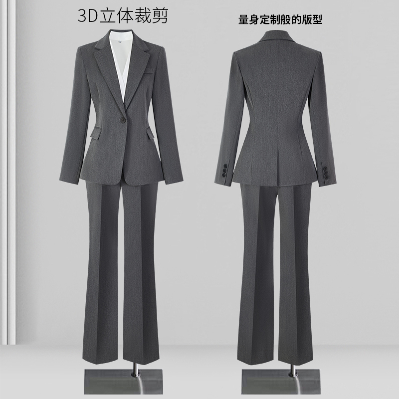 Gray Professional Suit Set for Women, Interview Formal Wear, High-End Slim-Fit Women's Suit Jacket, Work Clothes for Autumn