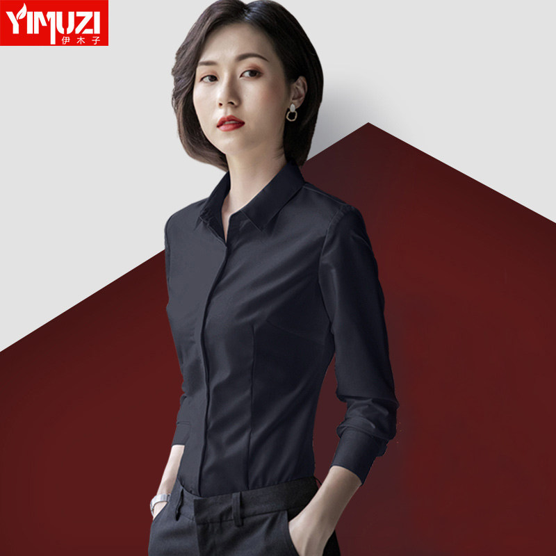 Black career shirt woman 2022 new spring and autumn high-end long-sleeved temperament overalls jacket dress shirt workwear
