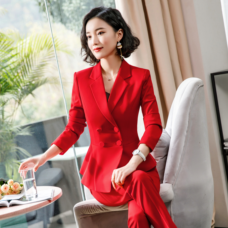 phụ nữ chuyên nghiệp phù hợp với phù hợp với mùa xuân mới 2020 và mùa thu lớn chủ quạt đỏ khí nữ thần được mặc quần áo làm việc