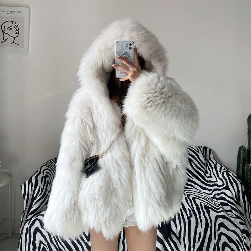 Color Queen Fox Fur Coat for Women, Double-Sided Weaving, Big White Bear 2026 Winter Hooded Real Fur, Youthful Style Color Queen Fox Fur Coat for Women, Double-Sided Weaving, Big White Bear 2026 Winter Hooded Real Fur, Youthful Style