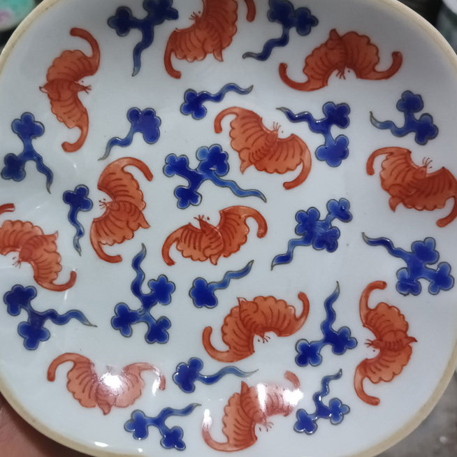 古风美学再现！高仿古清代大同治年制粉彩蝙蝠祥云纹陶瓷贡盘高足盘，带