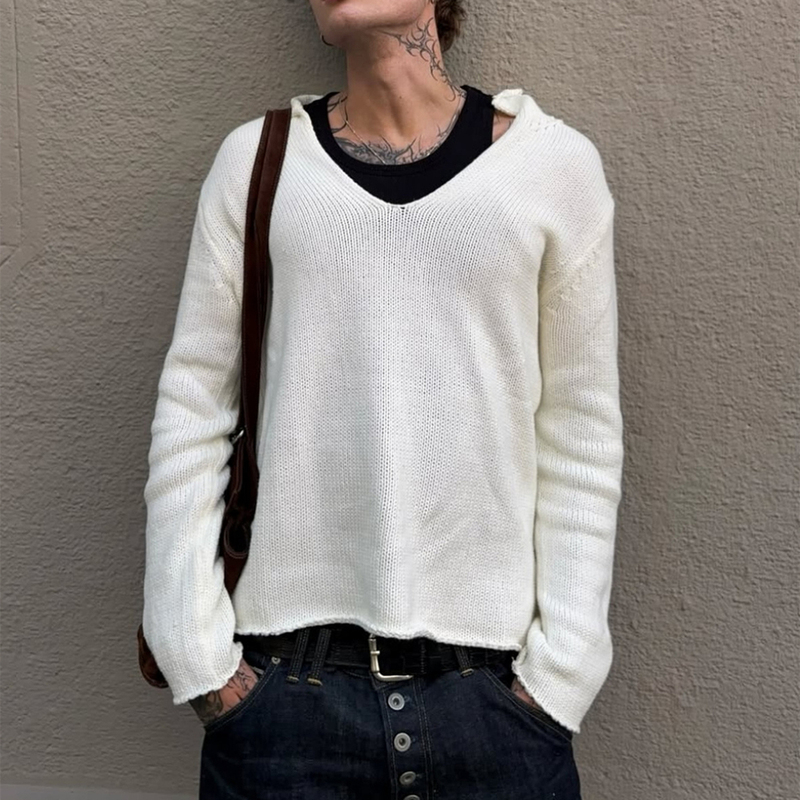 No Faith Studios 25Fw V-Neck Pullover Sweater, Casual, Lazy and Versatile Autumn and Winter Long-Sleeved Knitwear