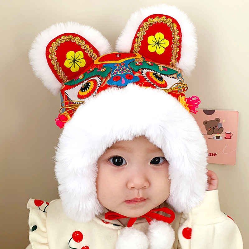 Traditional hand New Year baby tiger head hat children's hat full month old adult male and female autumn-winter baby tiger hat