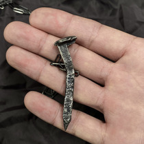 UNNAMING XIA EARLY PENDANT WWII INVASION OF CHINA OLD ROAD NAIL 925 SILVER DIABLO MADE OLD LONG MONEY CHAIN