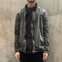 UNNAMING XIA DARK GRAY WASHED DENIM JACKET VINTAGE OLD SHORT STAND-up COLLAR MENS JACKET RAGLAN CASUAL