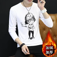 Mùa thu đông cộng với áo thun nhung dài tay cổ chữ V dày và nam sinh viên trẻ mùa thu quần áo ấm áp áo sơ mi mùa đông áo thun polo nam