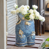 American imitation jeans Ceramic Vase ornaments dried flower water green plant creative flower living room table home decoration