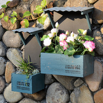 Village vintage old wooden house flower pot hanging multi-meat flower small bonsai landscaping balcony garden decoration