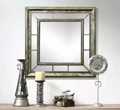 European geometric pattern wrought iron wall decoration mirror bathroom mirror makeup mirror dressing hanging frame wall mirror