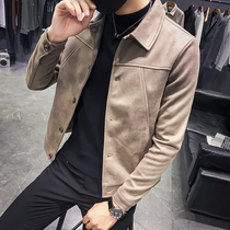 Mens jacket fall 2021 Winter fit Korean version trend handsome suit collar type deer leather suede jacket for suede suede