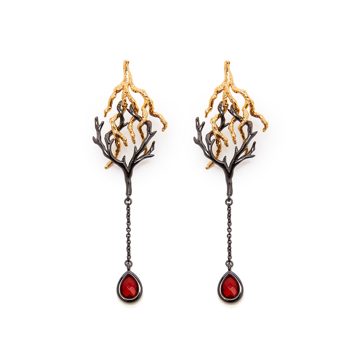 HeyJewel Na Mo Frida Series Thorns Flowing Crystal Double Color Long Earrings Earrings Earrings Personality Jewelry