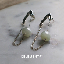 HeyJewel original design LELEMENTO Hetian green and white jade ear chain earrings temperament fashion earrings earrings