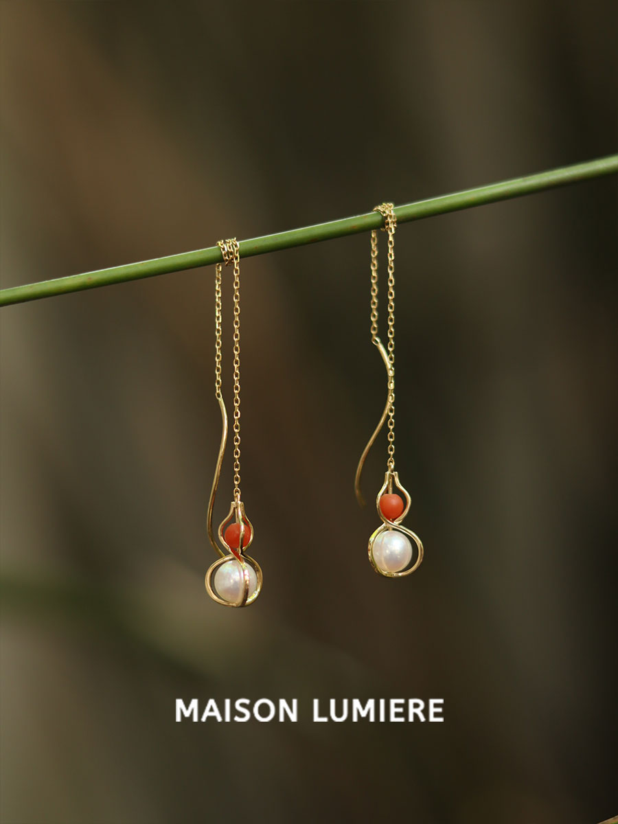 HeyJewel Original Design Beauty Laude Light 18K Gold South Red Gourd Ear Necklace Unique small crowdsourced Temperament Ear Accessories