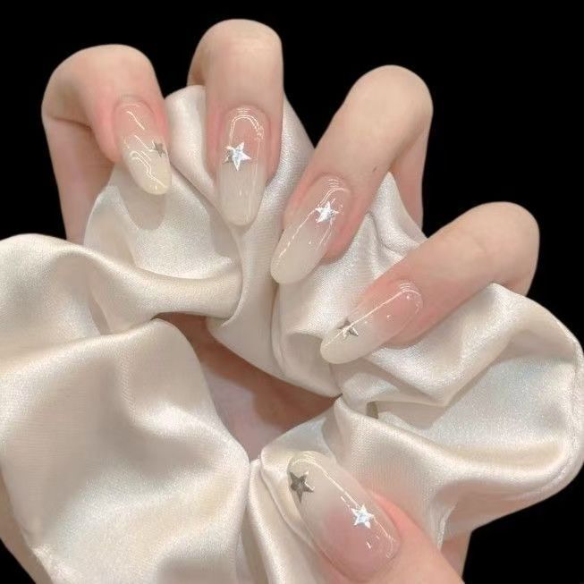 Nail Art Star Girl Gradient ins Milky White Detachable Gentle French Style Everyday Versatile Wear