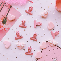 Girl heart pink cute acrylic photo clip Log wind student stationery small clip Hanger metal clip