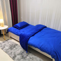 Blue summer cool quilt sheets quilt cover three-piece student bedding dormitory bedroom pure cotton solid color thick quilt cover