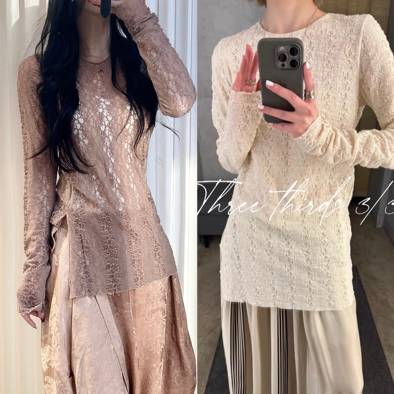 Three-Quarters Um25 Early Autumn/Woven Water-Soluble Lace Base Long-Sleeve Top