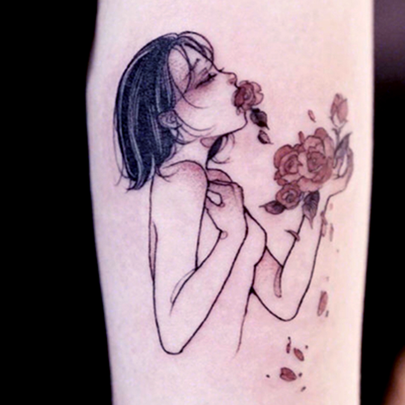 Rose girl dark tattoo tattoo sticker lasting net red in wind simulation tattoo sticker Korea tide