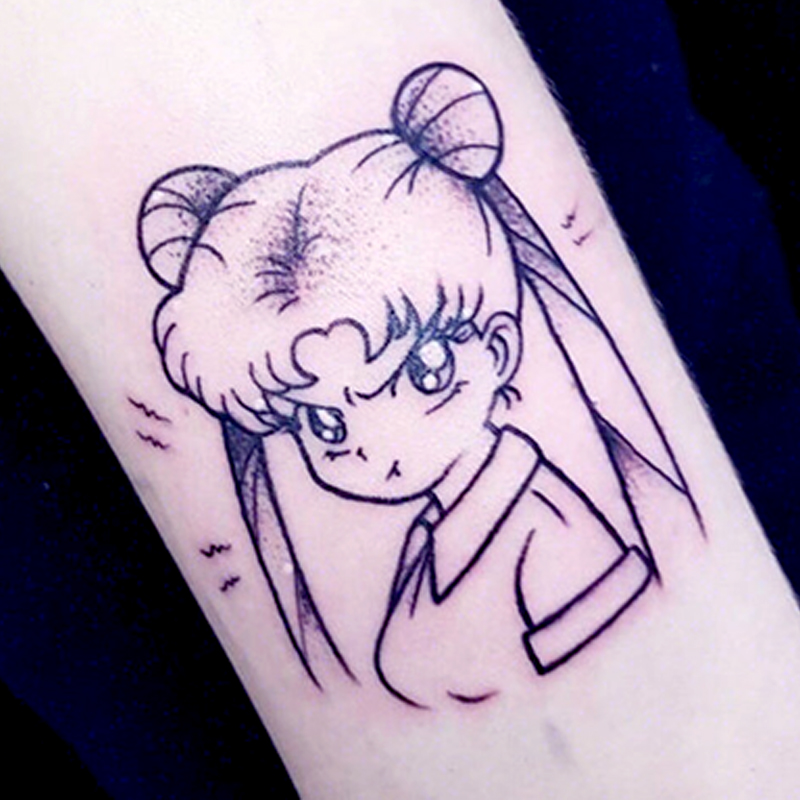 Sailor Moon dark tattoo stickers waterproof female long-lasting water ice moon net red black and white ins wind body painting