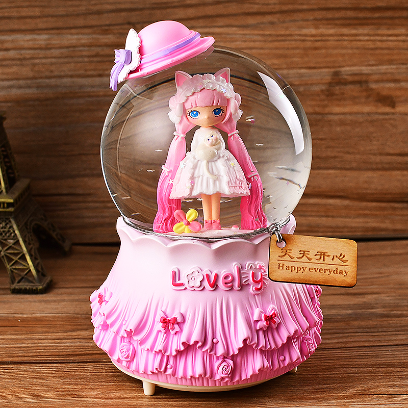 Automatic Drifting Snow Dreamy Crystal Ball Music Box Octaonic Box Rotating Birthday Present Girl Girl Princess-Taobao