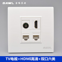 HDMI high-definition 2 six categories one thousand trillion computer port TV antenna socket cable TV double outlet CAT6 network panel