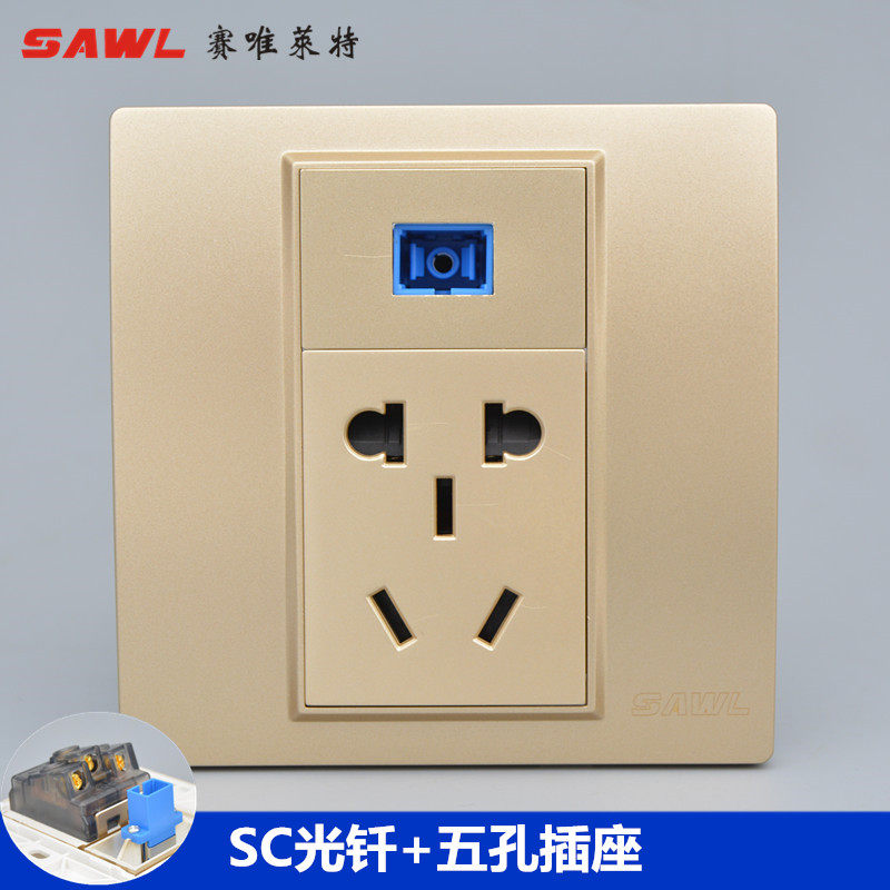 Network Routing Fiber Wall Socket Panel 86 Type 5 Holes Power Socket With SC Fiber Optic Fiber Five Holes Socket