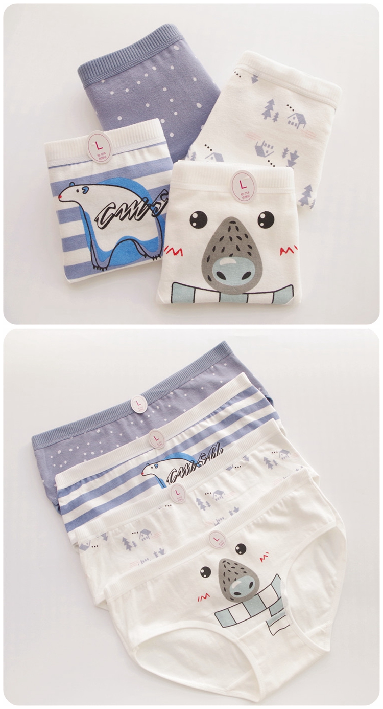 4 phụ nữ đồ lót nữ cotton cotton dễ thương mùa hè thoáng khí eo thấp sinh viên in anime phụ nữ béo - Giống cái quần lót nữ cho người cao tuổi