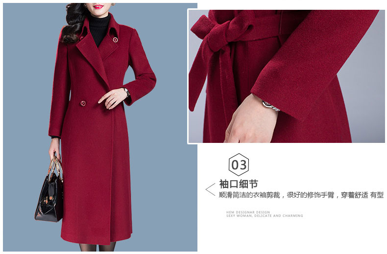 Len áo eo váy mùa đông quần áo mới Saini tính khí CV dài khí ve áo màu rắn áo len áo dạ dáng dài hàn quốc