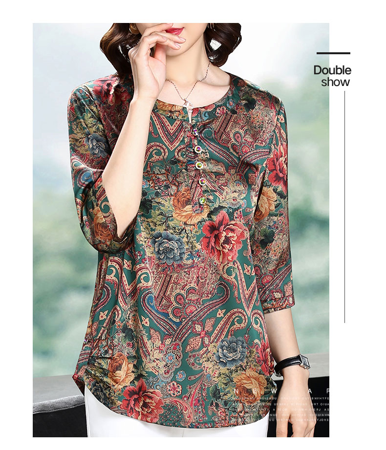 In áo sơ mi 2018 mùa thu mới trung niên đua Neri mẹ tính khí bảy điểm tay áo kích thước lớn T-Shirt phụ nữ áo khoác trung niên