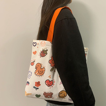 Sails Cloth Bag Women Summer 2021 New Large Capacity 100 Hitch Casual Tote Bag Japan-Japan Cartoon Printed Art Shopping Bag