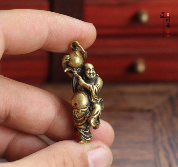 Mini Maitreya Buddha pendant Pure copper lucky laughing mouth often open big belly Buddha Body Buddha lucky transfer small copper pieces