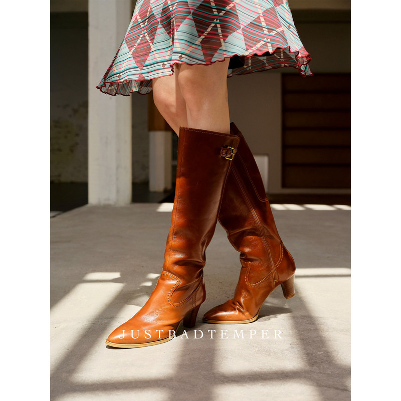 [in Stock] Classic Return: European Imported Eco-Friendly First Layer Cowhide Fashionable Mocha Brown High Heel Long Boots