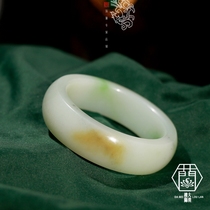 (Attentive Quality) Large Moorland Lanbao true Xinjiang and Tian jade bracelets and the end sugar green flower bracelet jade jade bracelet
