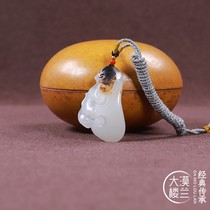 Authentic (Desert Loulan) Su Gong Xinjiang Hetian Jade seed white jade Black leather Ruyi fidelity jade pendant pendant