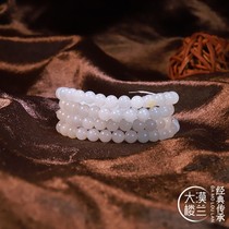 Authentic (Desert Loulan) Fidelity Xinjiang Hetian jade seed material blue and white jade beads hand string bracelet necklace