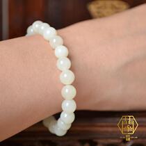 Desert Loulan live Xinjiang Hetian jade seed white jade hand string bracelet single layer female 8mm round beads with green pine
