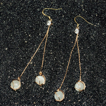 Temperament Golden Cat Eye Water Drop Long Tassel Silver Ear Hook Invisible Earring Clamp Earring Earrings Female Advanced Tide