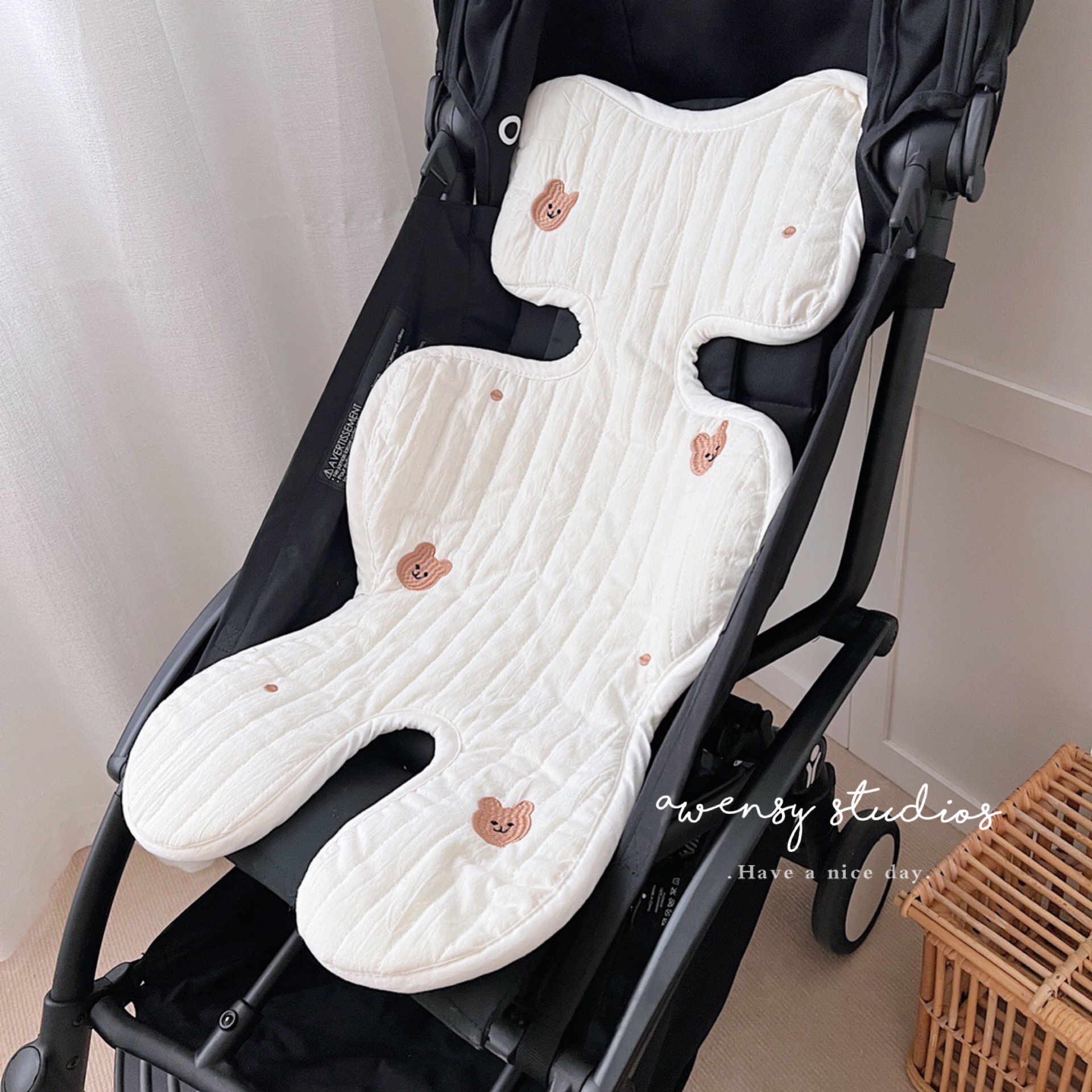Awensy Korean style ins quilted cotton sweat-absorbing breathable baby stroller pad baby cushion can be machine washed for four seasons