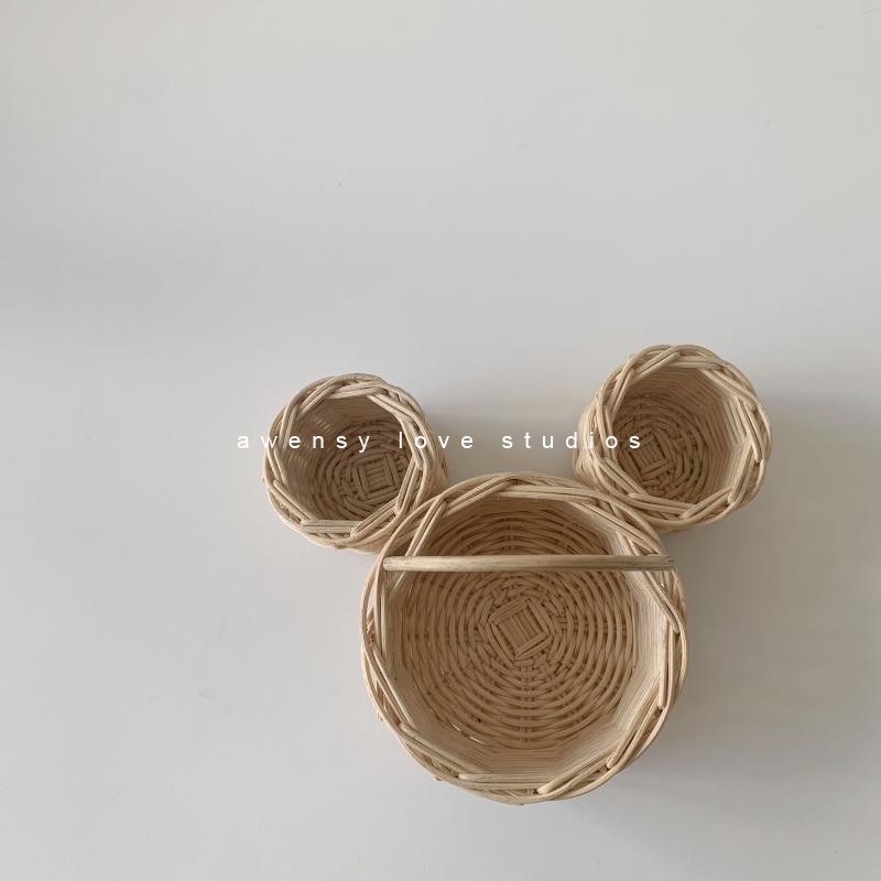Awsensy love Mickey rattan chic containing basket children containing hairpin trinkets small objects photo props