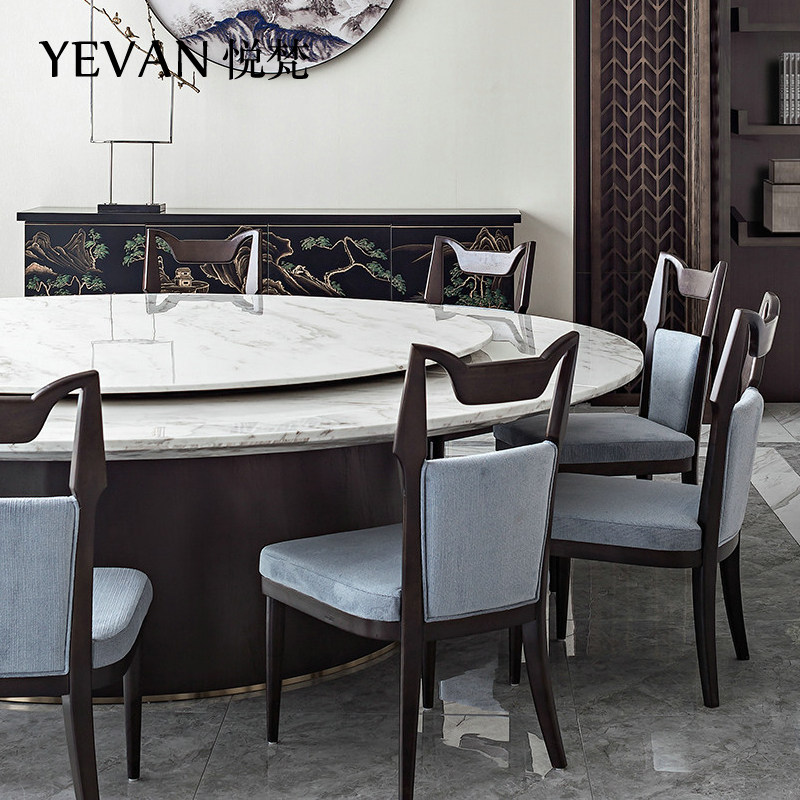 Hotel club box electric dining table modern light luxury marble automatic turntable 15 20 people 2 8 meters round dining table
